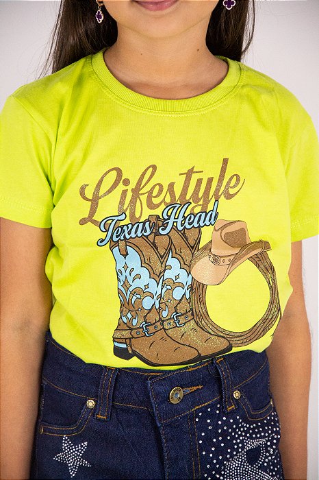 T-SHIRT Feminina Infantil Texas Head Verde Limão