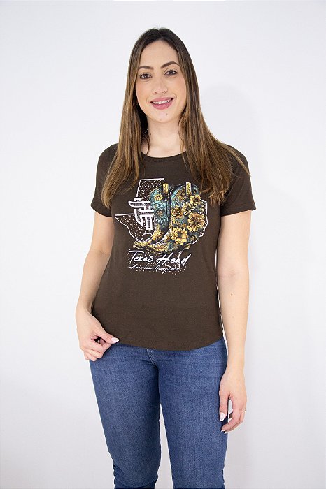 T-SHIRT Feminina Marrom Texas Head