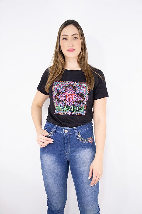 T-SHIRT Feminina Preta Texas Head