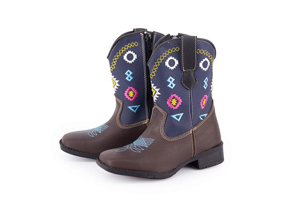 Bota Infantil Marca Craft Solado Flex Zíper lateral Cor Navajo Café Azul