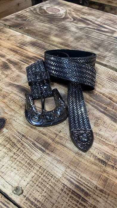 Cinto feminino de brilho chumbo
