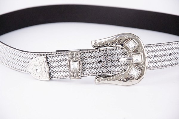 Cinto feminino de brilho prata