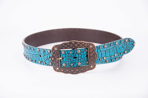 Cinto Feminino em couro turquesa
