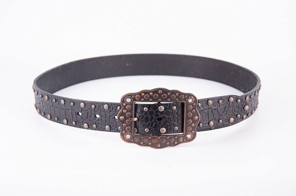 Cinto Feminino em couro preto e tachas