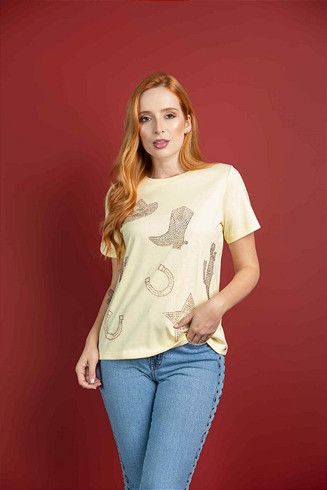 T-SHIRT Feminina Miss Country Amarela