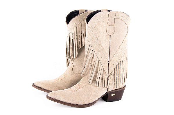 Bota Feminina Jácomo Camurçado Cacau Bico Fino/ Solado em couro/ Cano Médio