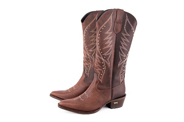 Bota Feminina Jácomo Fóssil Buf Selva Bico Fino/ Solado em couro/ Cano Médio