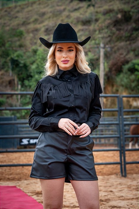 Camisa Feminina Miss Country Preto Franja