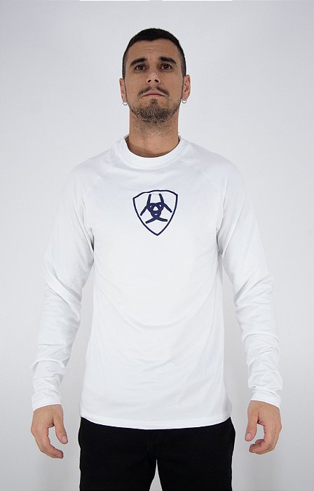 Blusa Térmica Masculina Ariat Proteção UV Cor Branca/Azul