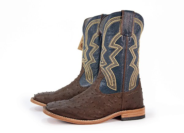 Bota Masculina Durango Solado Couro/ Couro Legitimo de Avestruz/ Cor Azul Marinho 2810