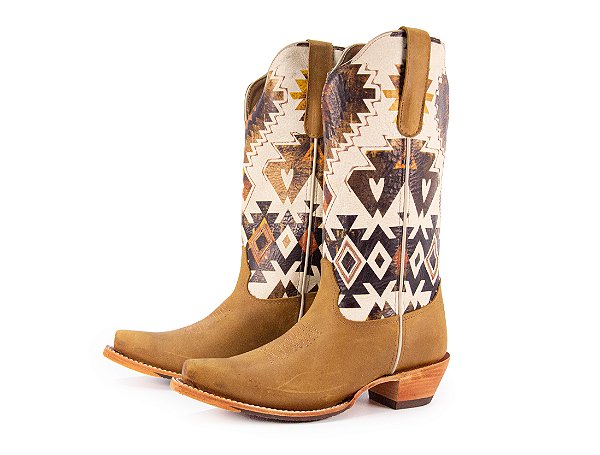 Bota Feminina Goyazes - Bico fino/ Solado couro/ Dakar Havana off White 255803