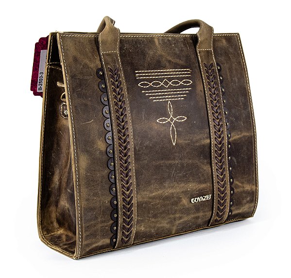 Bolsa Feminina Goyazes Couro Dallas Ocre/ Couro Mustang Café B2503-3