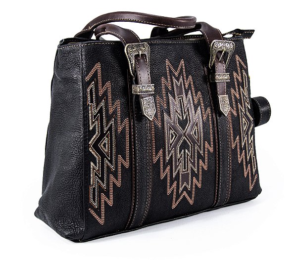 Bolsa Feminina Goyazes Couro Pit Stop Preto/ Couro Mustang Café B2510-1