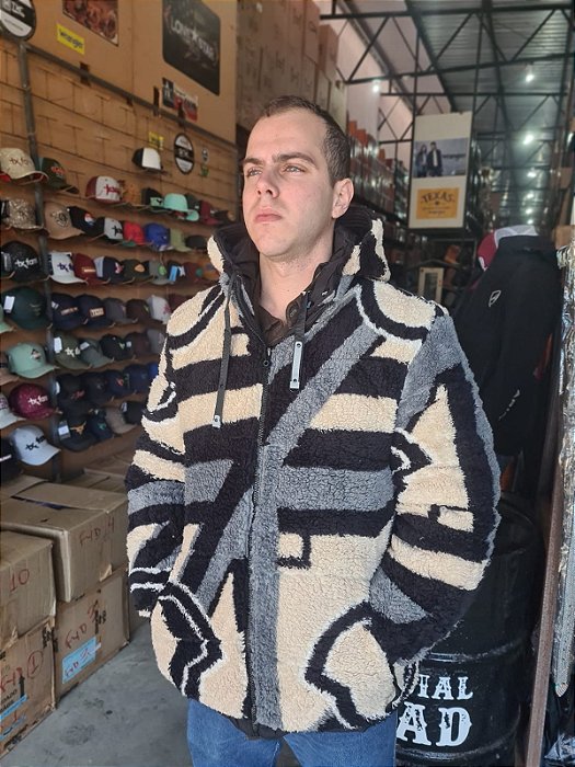 Jaqueta Masculina Dupla face / Grossa com Pêlo - Preta e Cinza