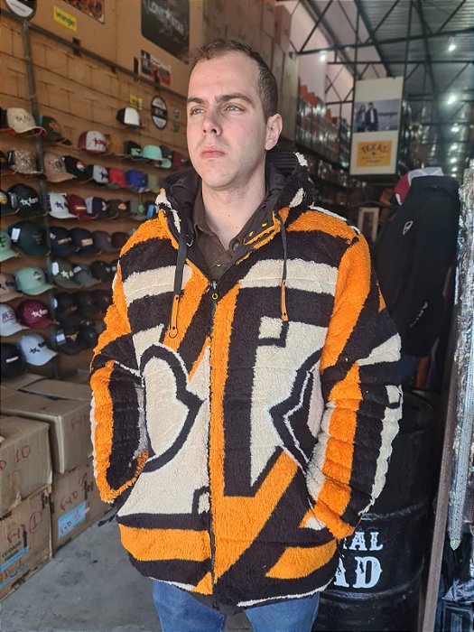 Jaqueta Masculina Dupla face / Grossa com Pêlo - Preta e Laranja