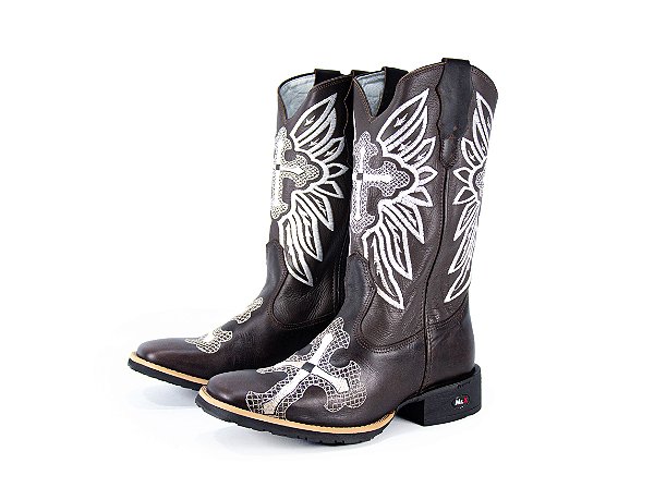 Bota Feminina Mr West Fóssil Café/ Flay Café/ Solado Flex/ Bico Quadrado/ Cor 1474 B-85 Cruz Prata