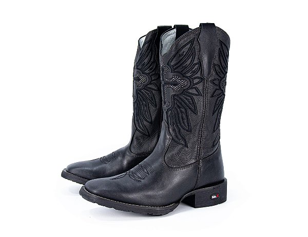 Bota Feminina Mr West Fóssil Preto/ Flay Preta/ Solado Flex/ Bico Quadrado/ Vira Preta/ Cor 1474 B-77 Cruz Preta