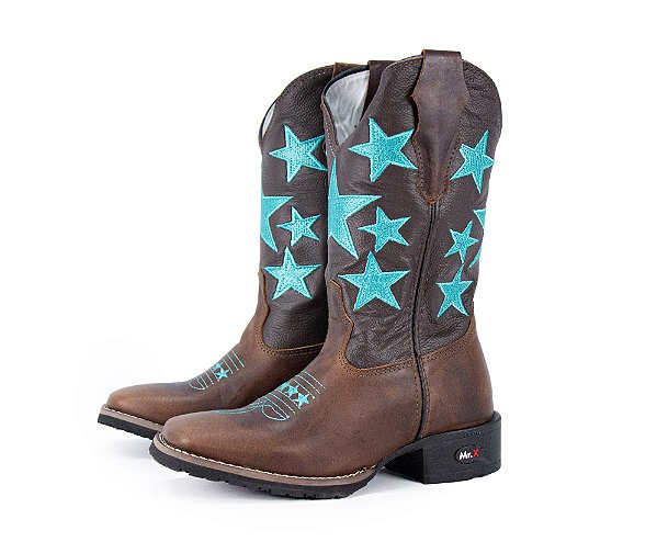 Bota feminina Mr West B-36 Estrela 1474 Fóssil Amêndoa /Cano médio Napa Café Solado flex quadrado vira Café