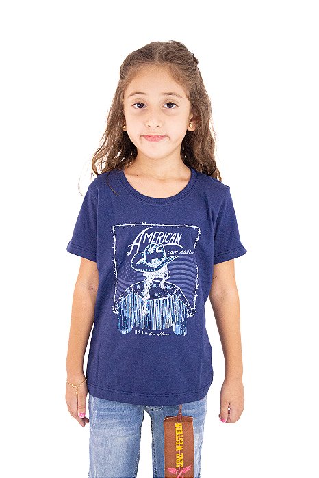 T-SHIRT Feminina Infantil Ox Horns Azul Marinho 5344