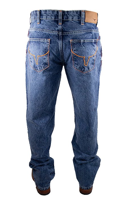 Calça Masculina Moiadeiros RODEOROCK23 Jeans Stone/Bordado Bolso Laranja