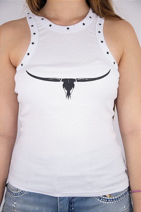 Regata Feminina Dallas Branco Silk Preto Moiadeiros CMRF127