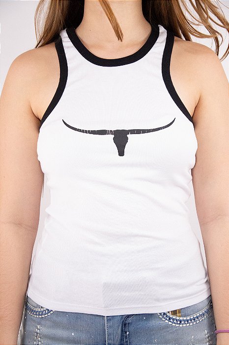 Regata Feminina Moiadeiros Dallas Branca Silk Preto REG203