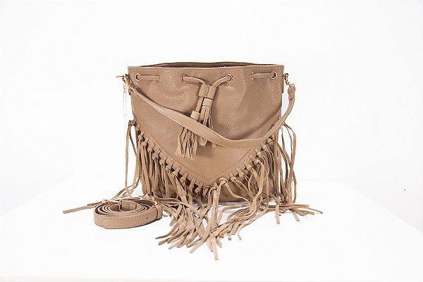 Bolsa Feminina Berelina couro com Franja cor Apricot