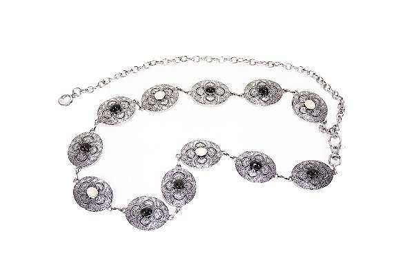 Cinto Feminino Corrente com Pedra e Mosquetão