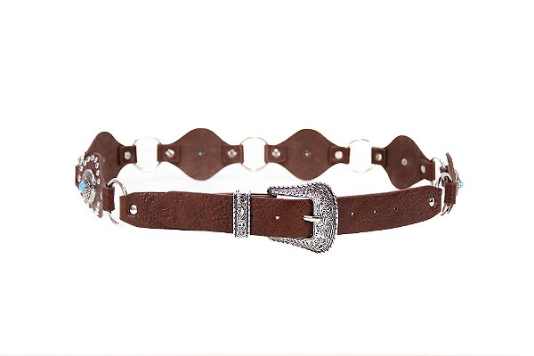 Cinto Feminino Marrom Escuro Pedra Turquesa