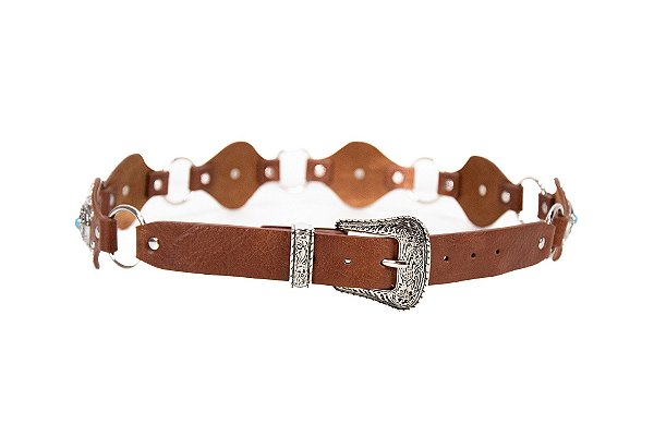 Cinto Feminino Marrom Claro Pedra Turquesa