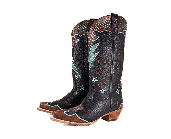 Bota Feminina Goyazes Bico Fino Solado em couro Cano médio Cor - Couro Bison preto USA/Couro Bison preto USA Cod Fornecedor - 266801-CC_03