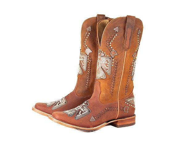 Bota feminina Goyazes Bico quadrado Solado em couro injetado - Café Cano médio Cor - Nobuk Oil Tan / Dallas Terra Cod fornecedor - 263202-CHC_07