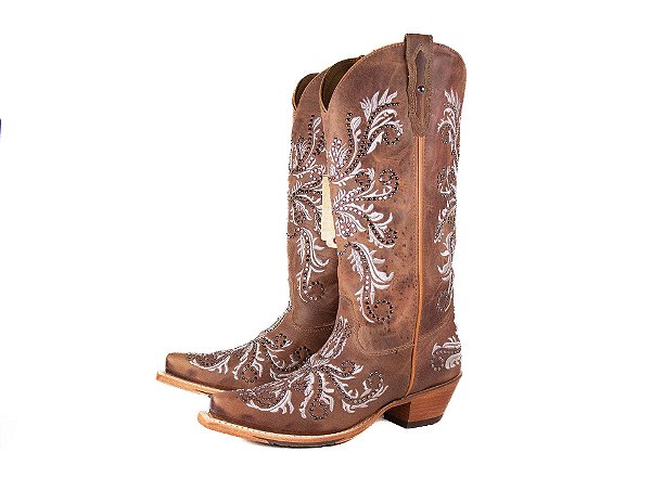 Bota feminina Goyazes Bico Fino Solado em couro injetado - Café Cano médio Cor - Dallas Furta cor / Dallas Furta cor Cod fornecedor - 266806-CC_05