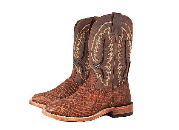 Bota masculina Goyazes Couro exótico legítimo Elefante Bico quadrado Cano médio Cor - Elefante Camel / Dakar café Solado em couro Grupon 5.5MM Cod Fornecedor: 266502-EC