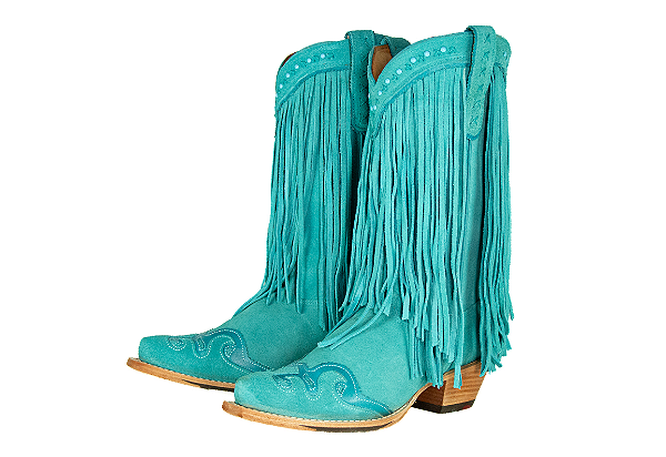 Bota feminina Goyazes Bico fino Cano médio/baixo Bico fino Camurça Cor camurça turquesa / camurça turquesa Solado em couro injetado - couro café Cod fornecedor 266803-CC_03