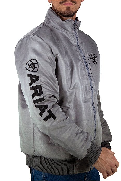 Jaqueta Masculina Ariat Nylon Cinza Bordado Preto