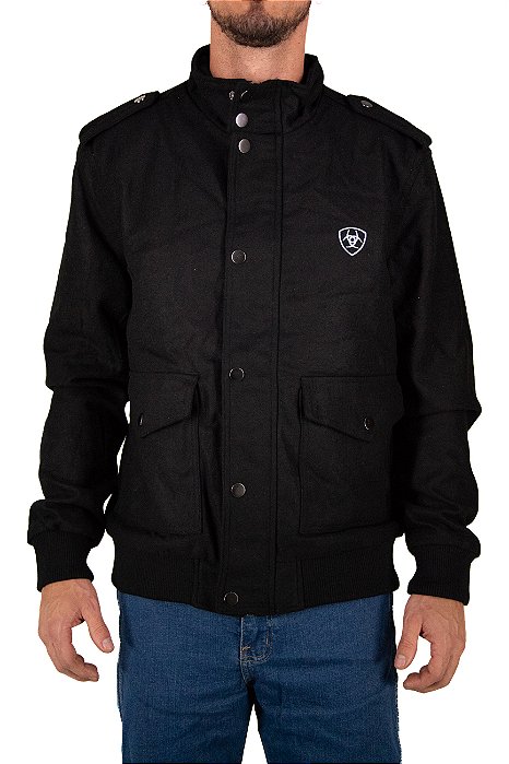Jaqueta Masculina Ariat Poliéster Preta Bordado Azul Claro