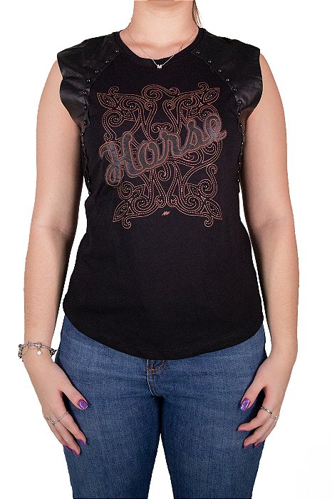 Regata Feminina Moon Horse - Couro Horse Preta Ref - 0113509UN