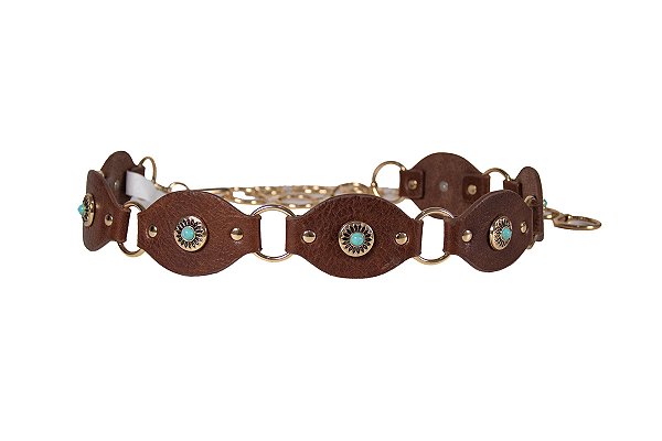Cinto Feminino Couro e Metal Dourado