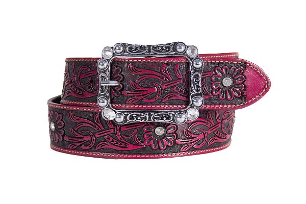 Cinto Feminino Master couro - Flor Rosa