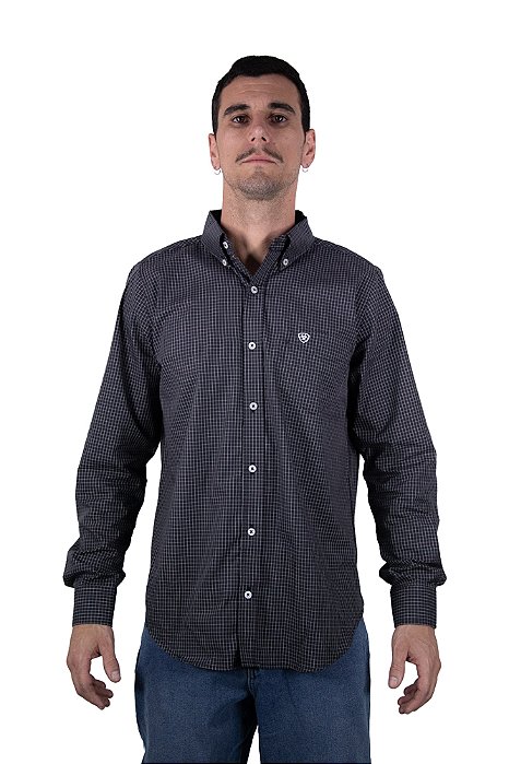 Camisa Masculina Ariat - Manga Longa - Cinza/Branco