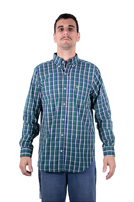 Camisa Masculina Ariat - Manga Longa - Verde Azul/Verde Neon