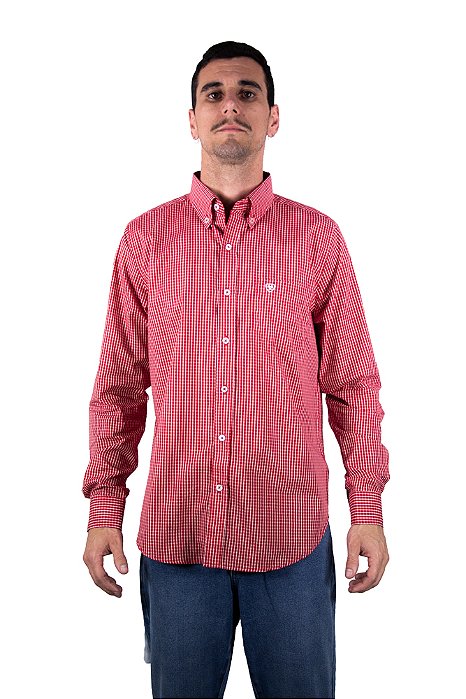 Camisa Masculina Ariat - Manga Longa - Vermelho/Branco