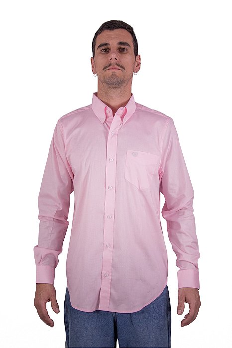Camisa Masculina Ariat - Manga Longa - Rosa Lisa