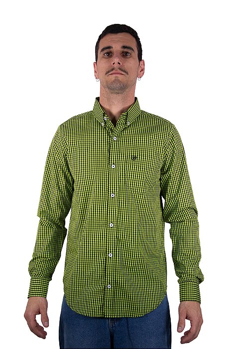 Camisa Masculina Ariat - Manga Longa - Musgo/Preto