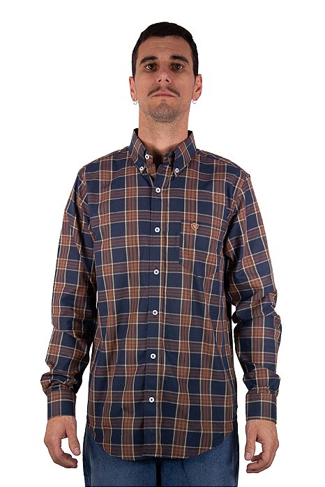 Camisa Masculina Ariat - Manga Longa - Marrom Marinho/Marrom