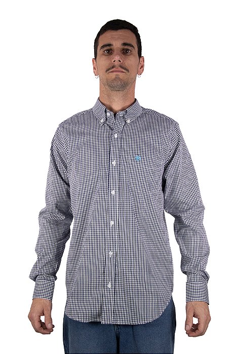 Camisa Masculina Ariat - Manga Longa - Xadrez/Azul Neon