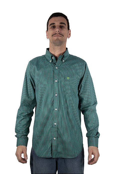 Camisa Masculina Ariat - Manga Longa - Verde/Verde Neon
