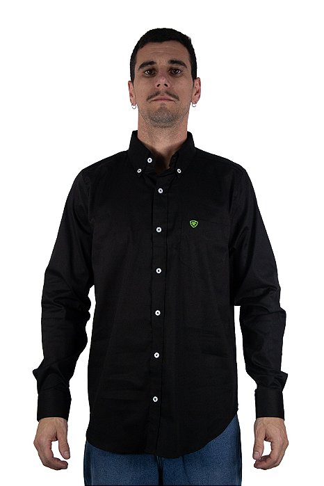 Camisa Masculina Ariat - Manga Longa - Preto/Verde Neon