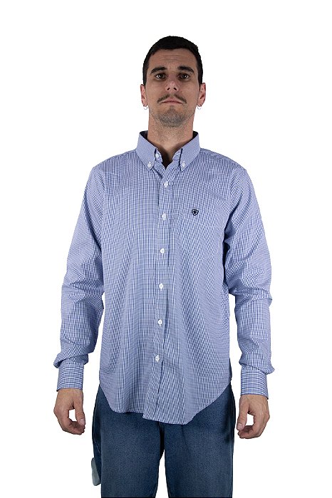 Camisa Masculina Ariat - Manga Longa - Azul Claro/Preto